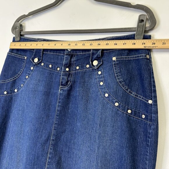 Y2K Indulgence Denim Jean Maxi Skirt Women’s Size 14 Western Cowgirl - Picture 4 of 6